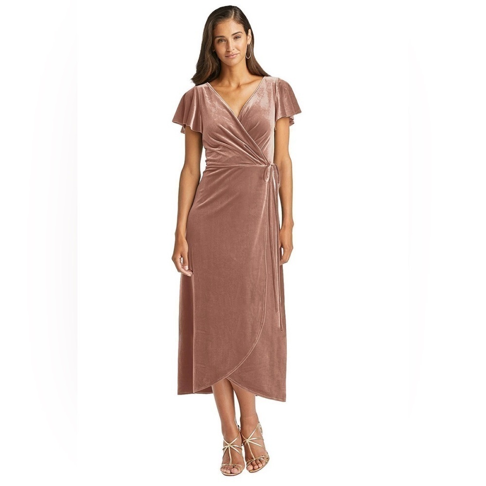 After six fluter sleeve velvet wrap midi dress size 8